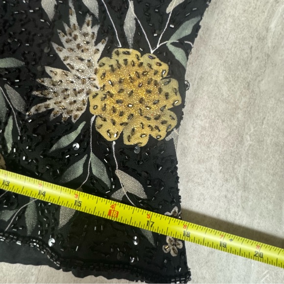 90’s J KARA Beaded Flower High Neck Top Black Elegant Evening Chic Sleeveless L - Picture 14 of 14